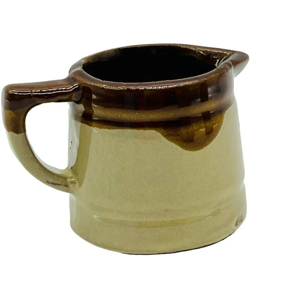 Vintage Stoneware Crock Pitcher Measuring‎ Cup Set of 3 Brown Drip Redware